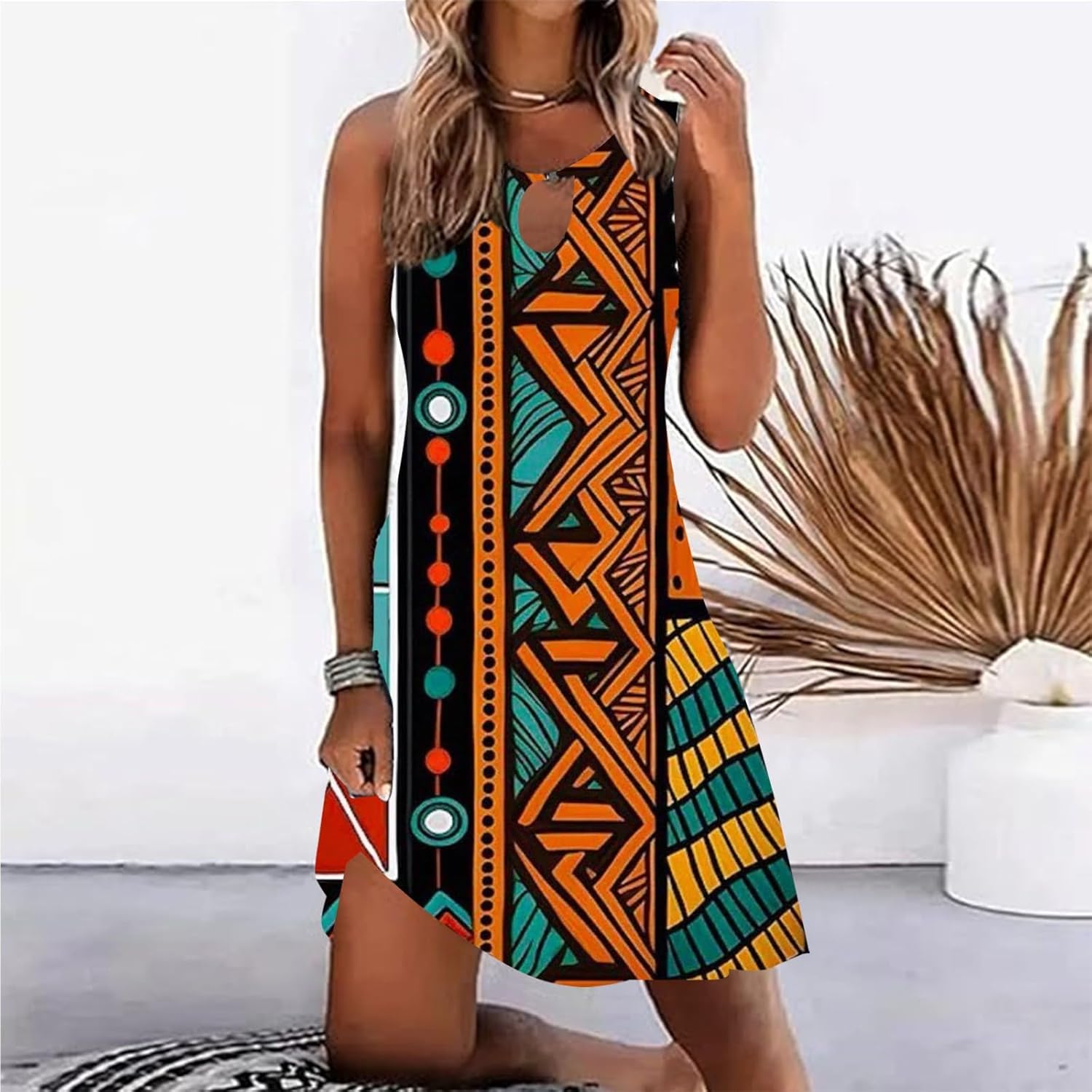 Summer Dresses for Women 2025 Vacation Beach Casual Vintage Midi Sundresses Sexy Sleeveless V Neck Boho Tank Dress