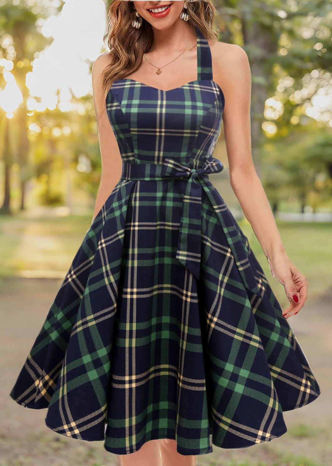 Topdress Women'sVintage Polka Audrey Dress 1950s Halter Retro Cocktail Dress