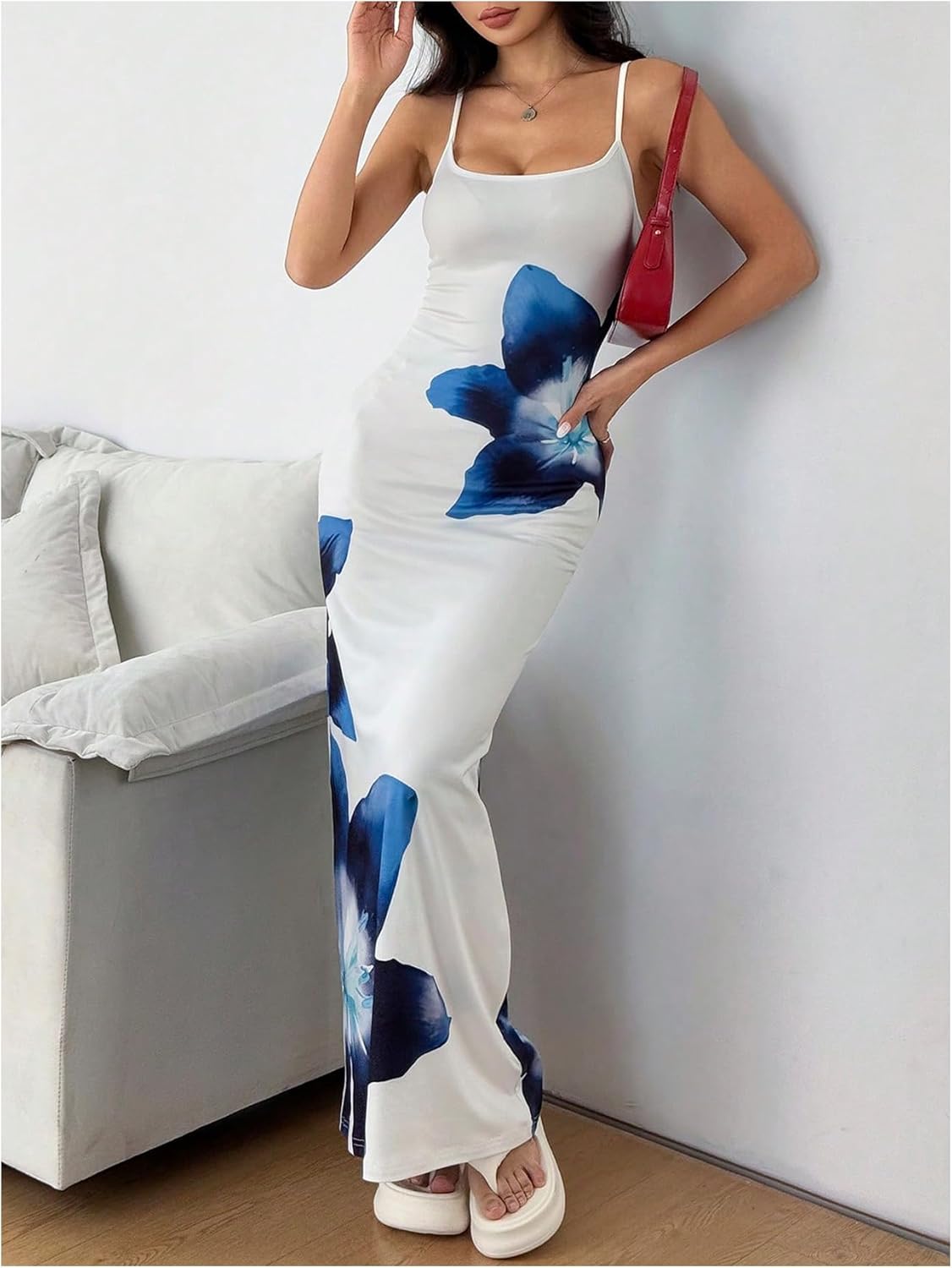 Verdusa Women's Floral Sun Maxi Bodycon Dresse Summer Starfish Dress White