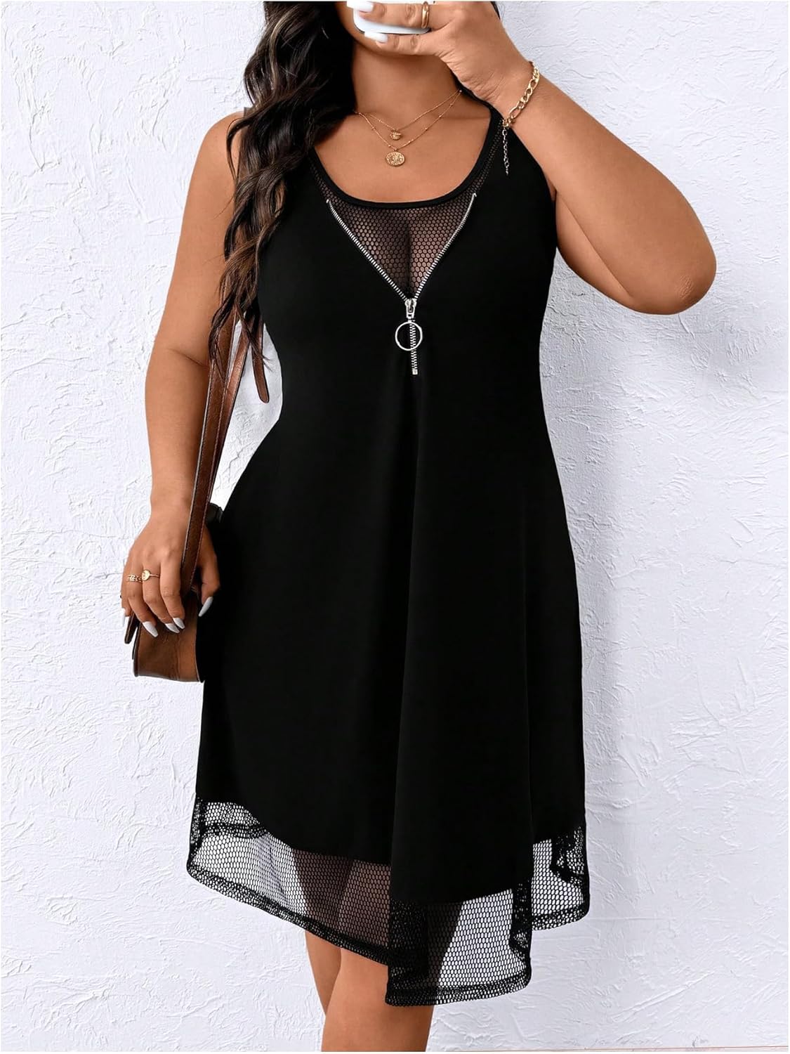 Verdusa Women's Plus Size Summer Dress Color Block Quarter Zip Tank Dress Sleeveless Short Dresses
