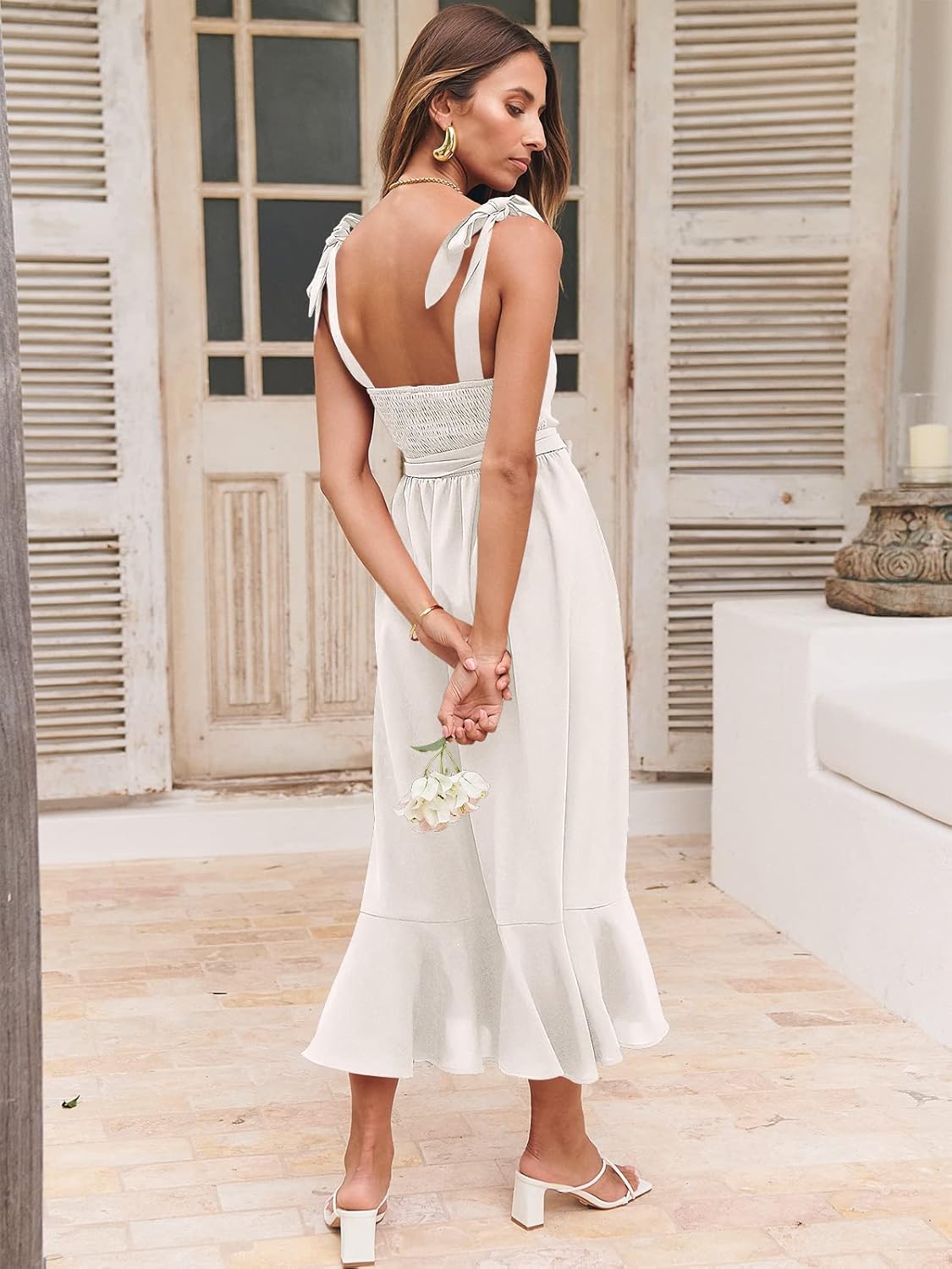 ANRABESS Women's Square Neck Ruffle Split Midi Elegant Formal Wedding Guest Cocktail Bridesmaid Graduation Party Dresses