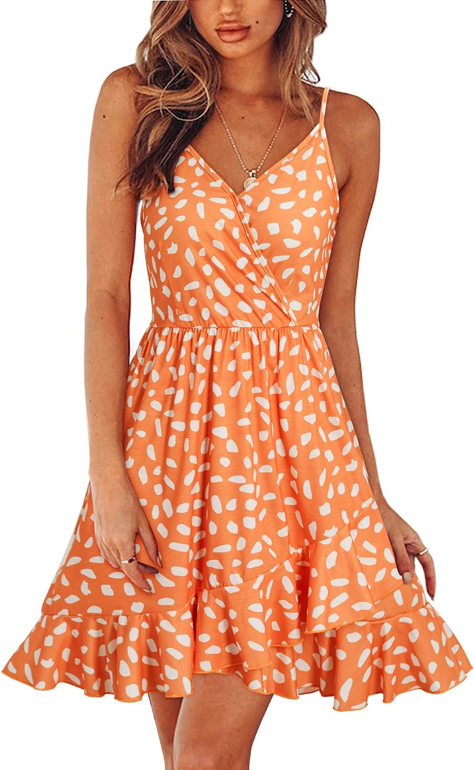 ULTRANICE Womens Summer Dresses Floral V Neck Ruffled Hem Spaghetti Spring Casual Beach Outfits Flowy Wrap Sun Dress