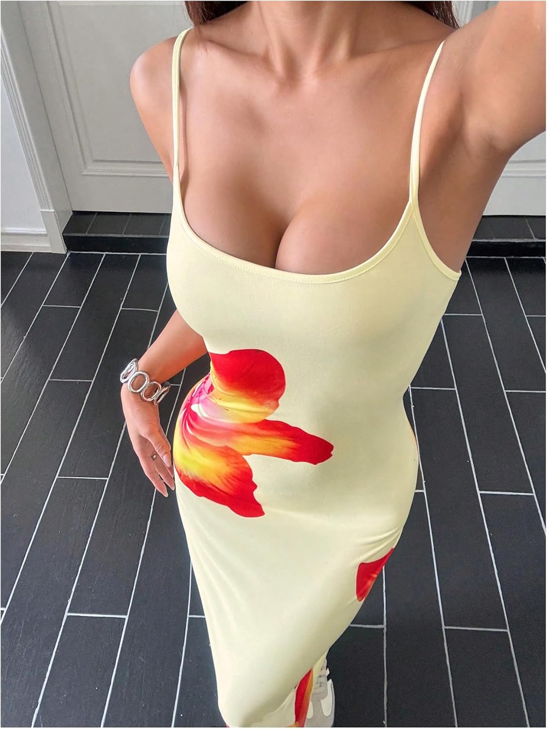 Verdusa Women's Floral Sun Maxi Bodycon Dresse Summer Starfish Dress White