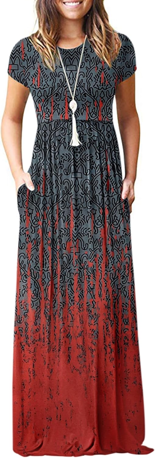 AUSELILY Women's Short Sleeve Loose Plain Casual Long Maxi Dresses for Women 2025