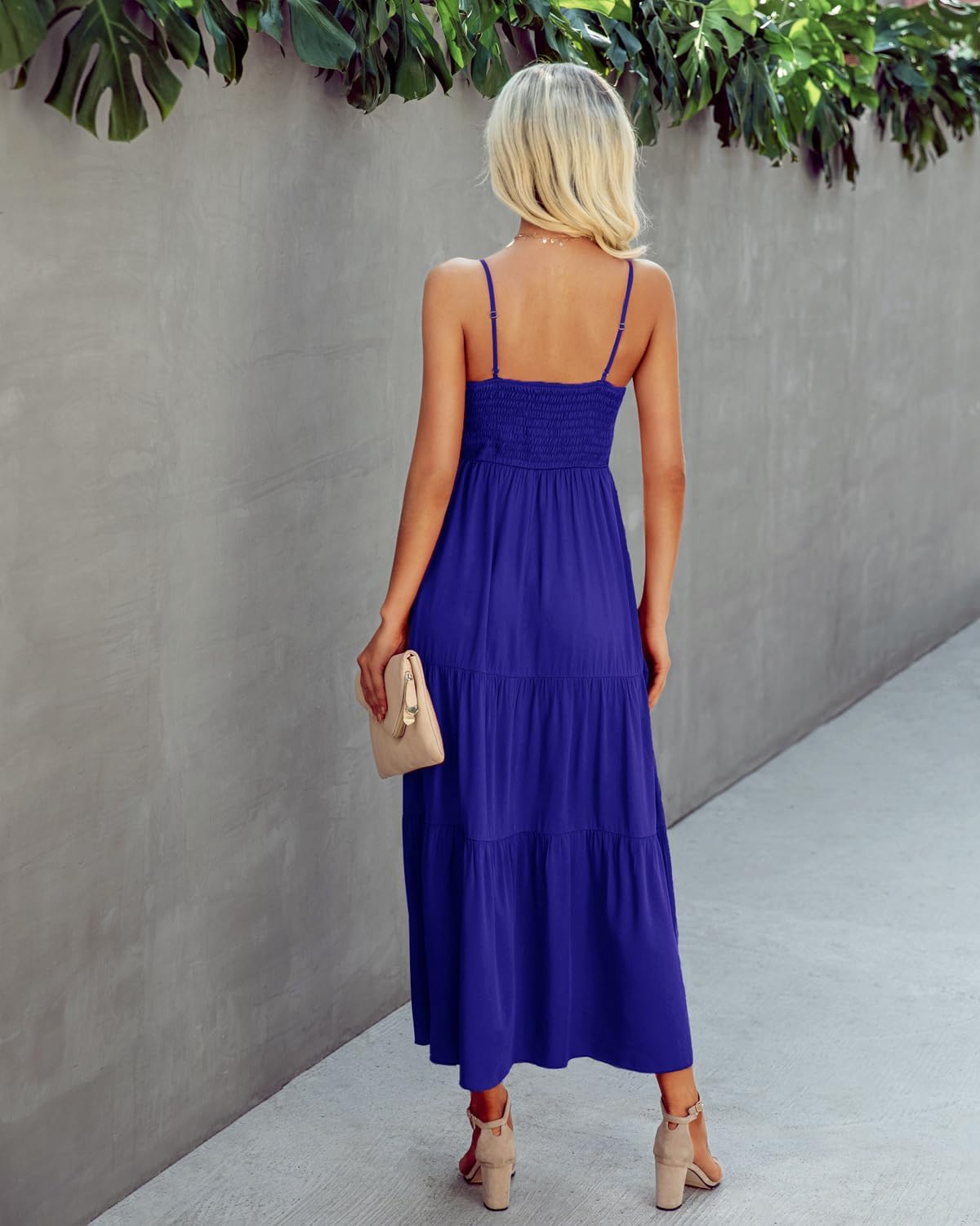 Dokuritu Women's Beach Crochet Lace Maxi Dress Solid Color Summer Vacation Spaghetti Strap Long Dress 2024