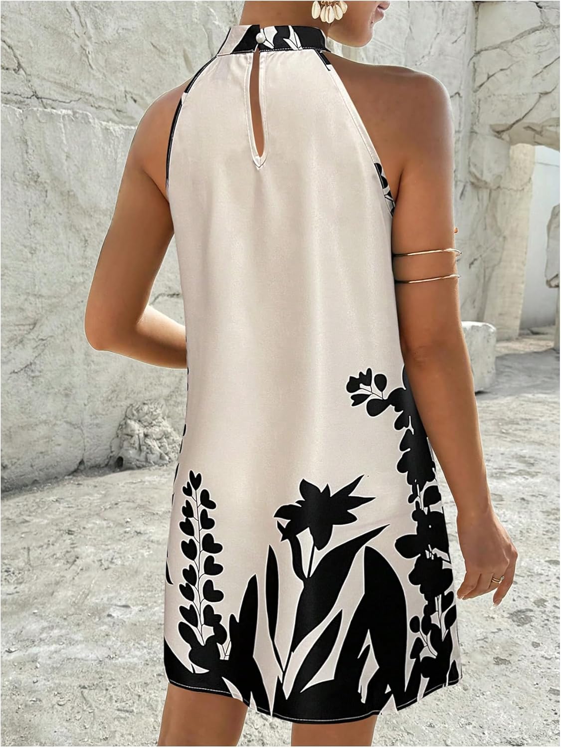 Floerns Women's Geo Print Halter A Line Dress Sleeveless Vacation Short Dresses