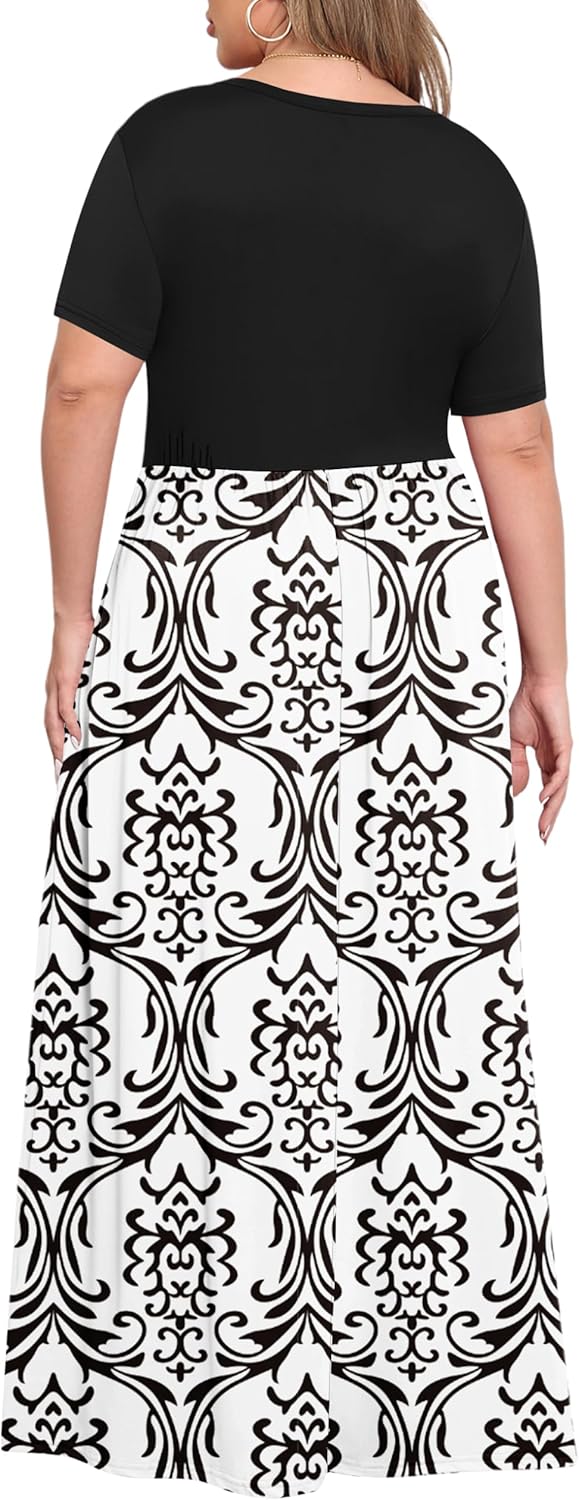 KARALIN Women’s Plus Size Maxi Dresses for Curvy Women Summer Casual Short Sleeve 2025 Long Dress 14W-26W
