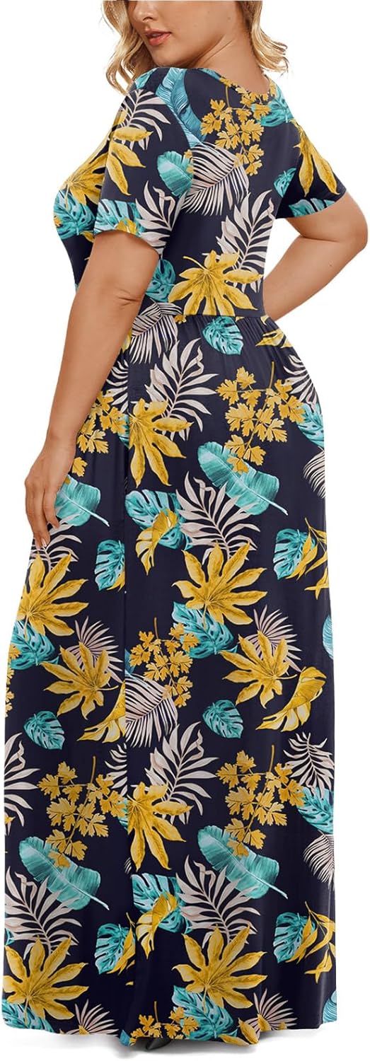 LONGYUAN Women's Plus Size Maxi Dresses for Curvy Women Summer Short Sleeve Casual 2025 Long Dress XL-6XL