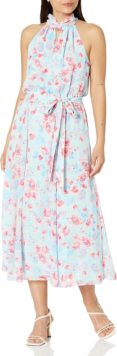Anne Klein Womens Satin Halter Midi Dress