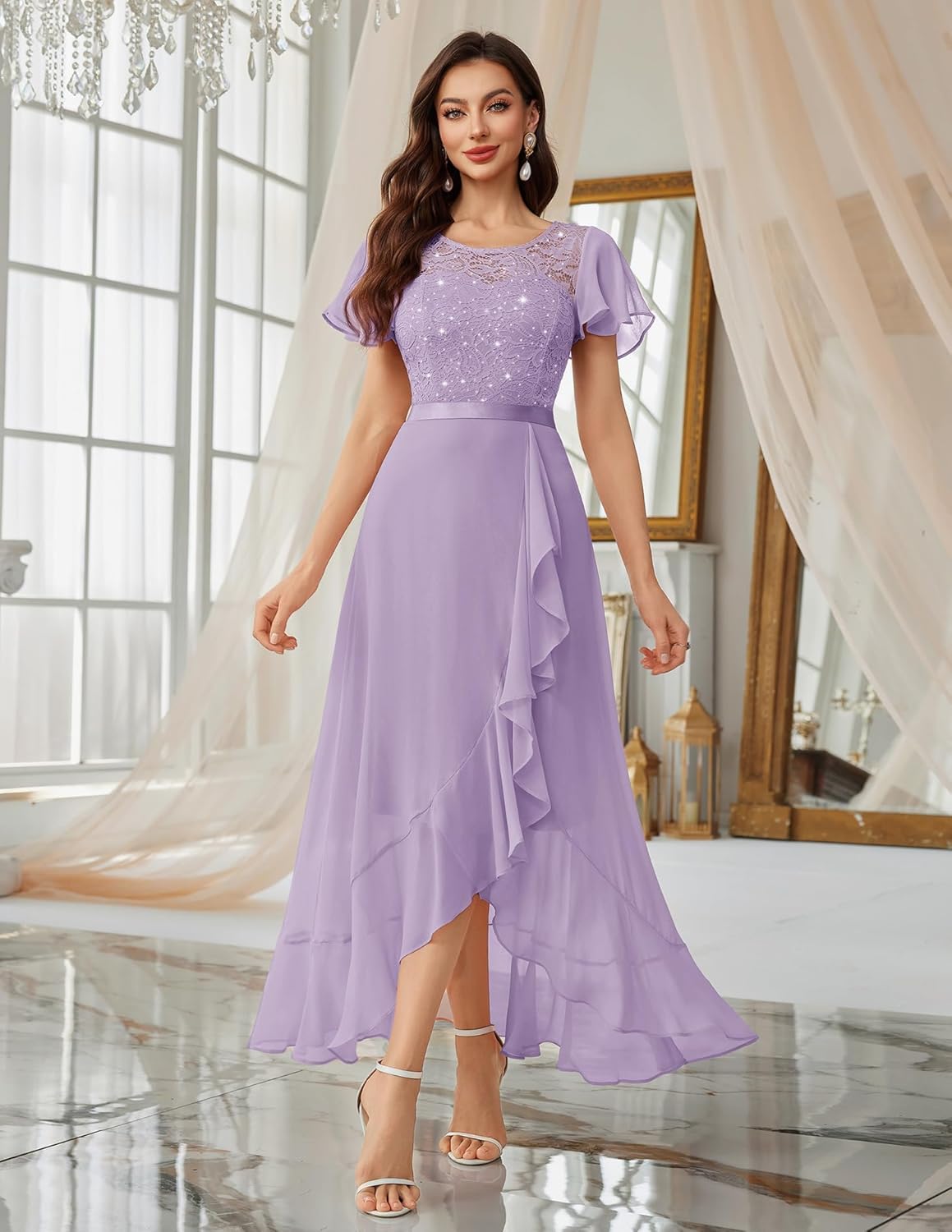 BeryLove Formal Dresses for Women 2025 Wedding Guest with Slit Cocktail Elegant Lace Long Prom Dress