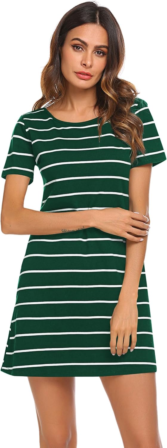 Feager Women's Casual Striped Criss Cross Short Sleeve T Shirt Dress