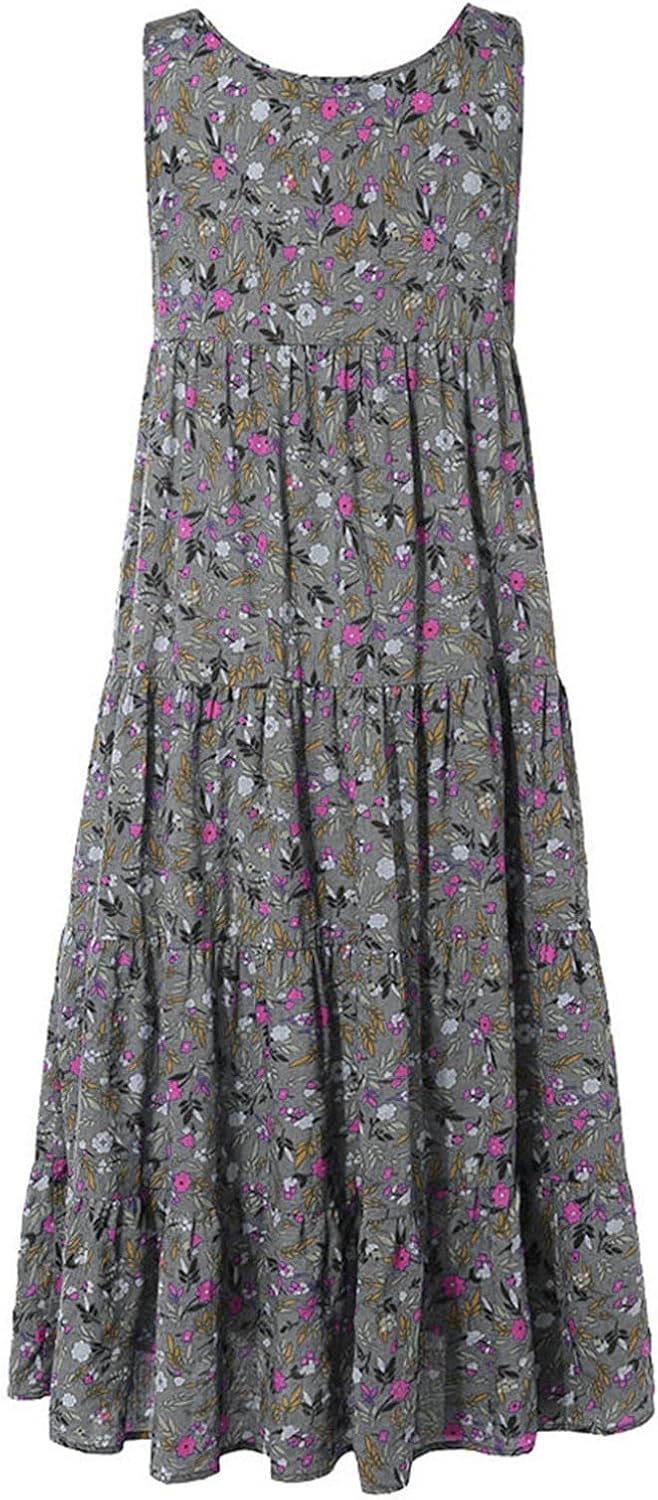Ceboyel Women Boho Floral Maxi Dresses Flowy Tank Dress Sleeveless Smocked Sundresses Trendy Casual Beach Long Sun Dress