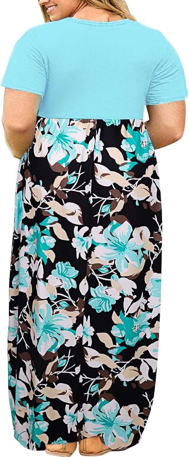 Kancystore Women's Short Sleeve Plus Size Maxi Dress with Pockets Loose Casual Summer Dresses
