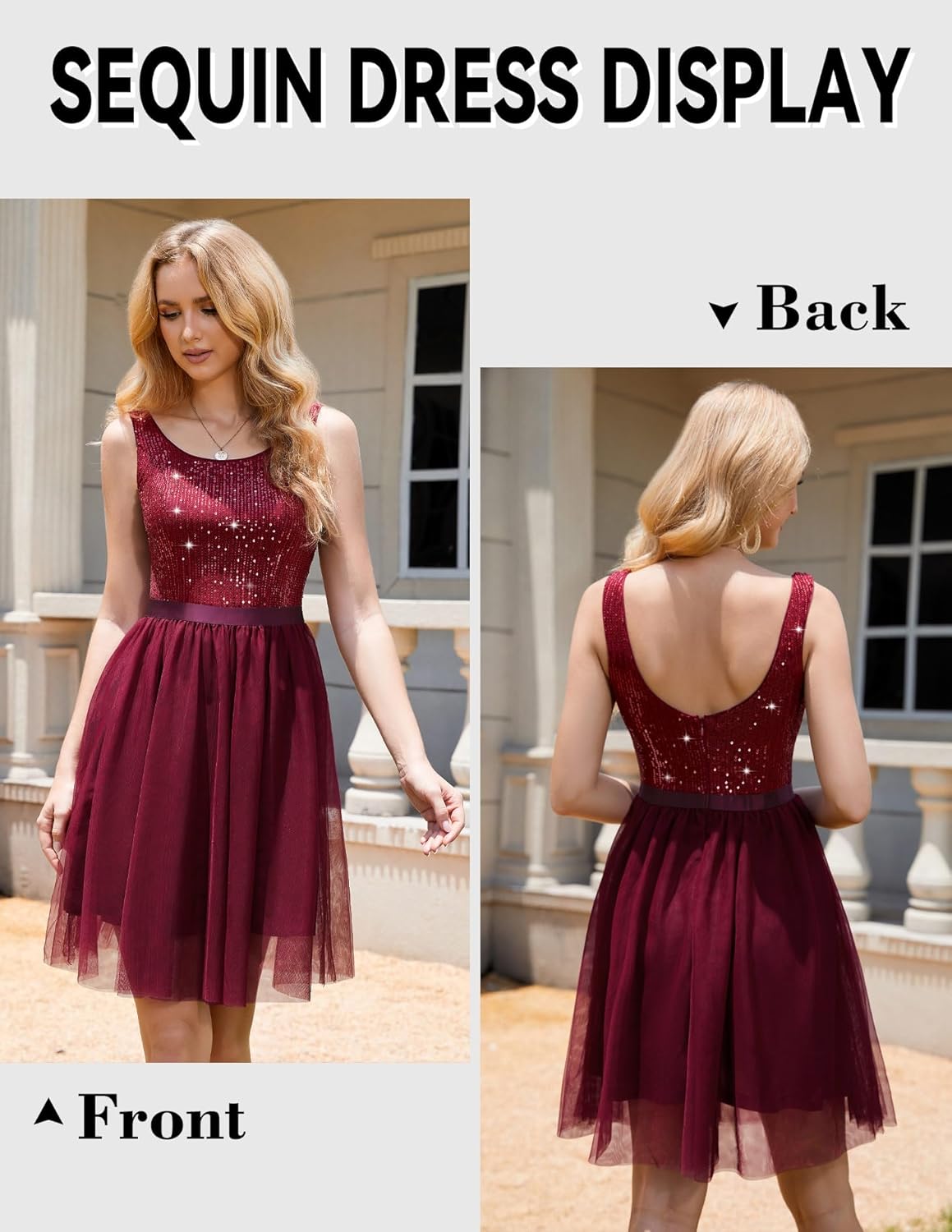 BeryLove Sequin Dress for Woman Vintage A Line Wedding Formal Swing Mesh Dress Sleeveless Cocktail Maxi Gowns