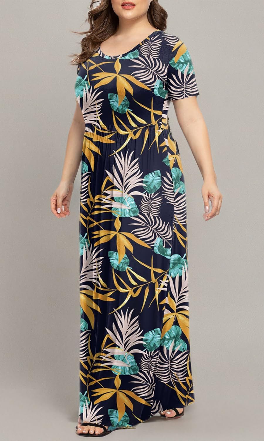 LONGYUAN Women's Plus Size Maxi Dresses for Curvy Women Summer Short Sleeve Casual 2025 Long Dress XL-6XL