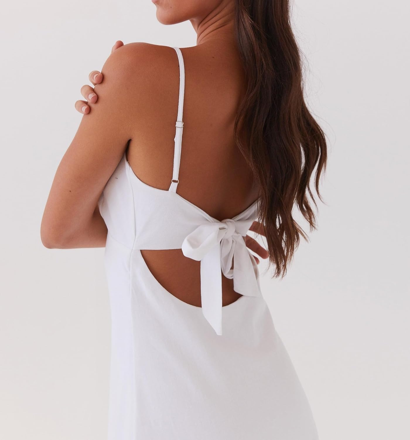 Luckinbaby Women Y2k Spaghetti Strap Maxi Dress V Neck Tie Front Cutout Long Cami Dress Backless Party Wedding Dress