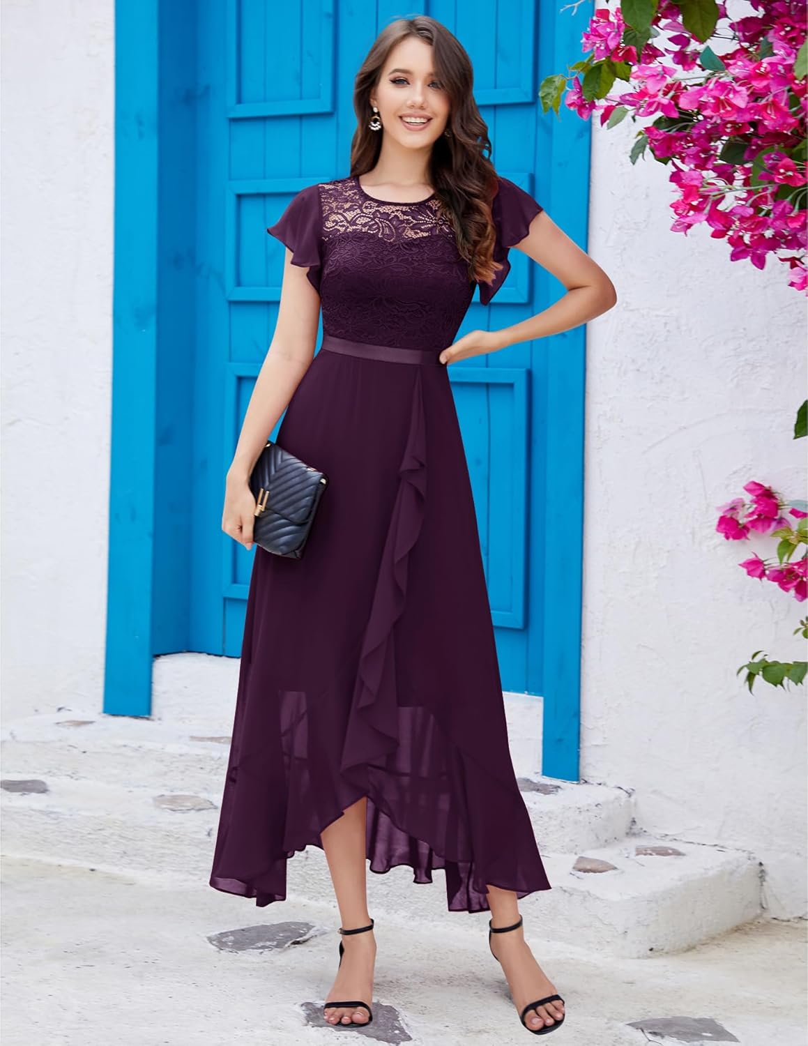 BeryLove Formal Dresses for Women 2025 Wedding Guest with Slit Cocktail Elegant Lace Long Prom Dress
