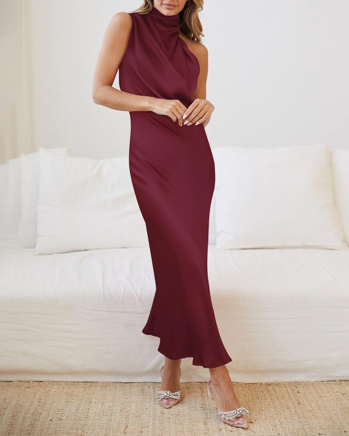 BTFBM Womens Sleeveless Cocktail Dresses Mock Neck Keyhole Elastic High Waist Evening Party Maxi Wedding Guest Dress
