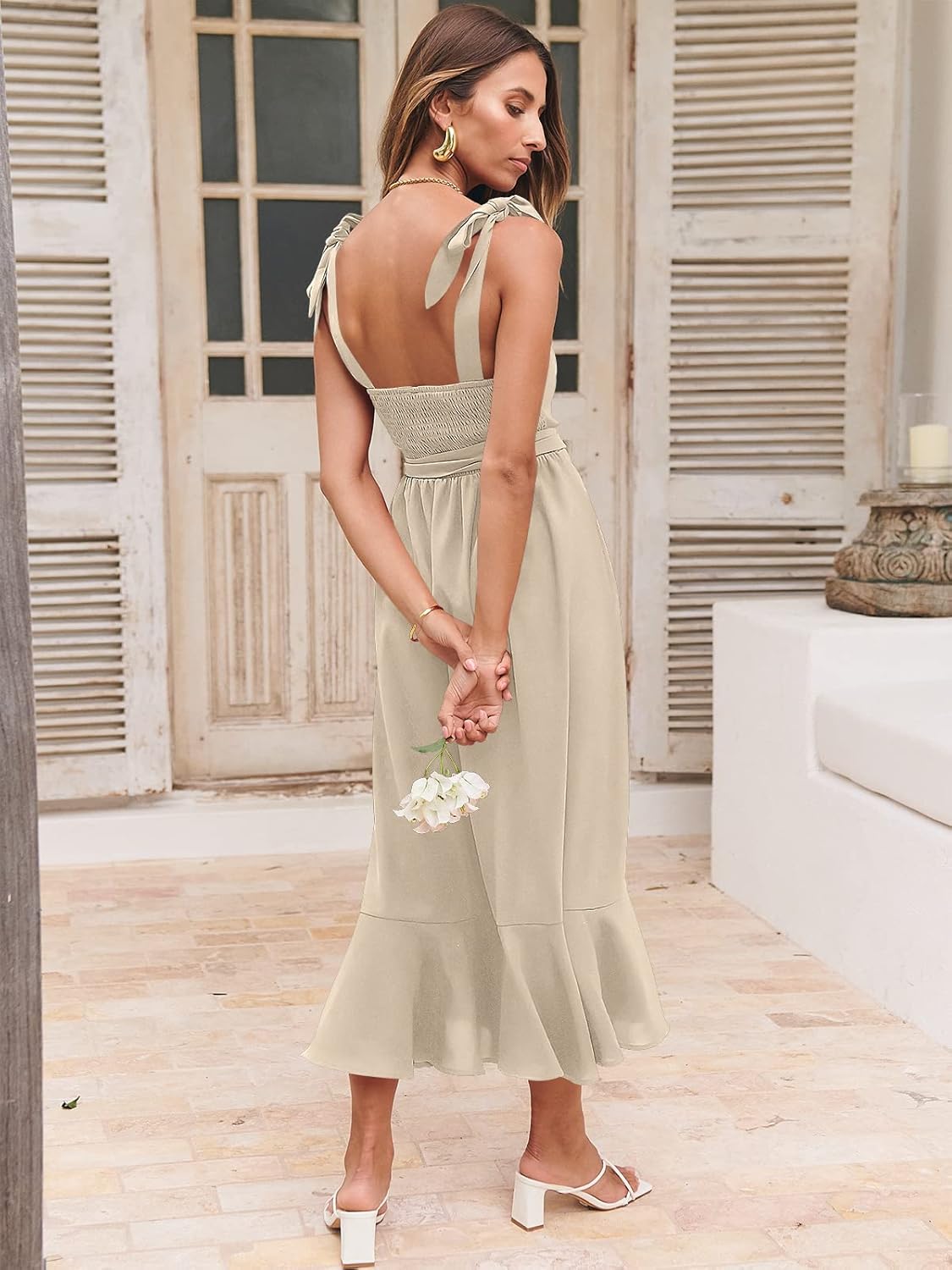 ANRABESS Women's Square Neck Ruffle Split Midi Elegant Formal Wedding Guest Cocktail Bridesmaid Graduation Party Dresses