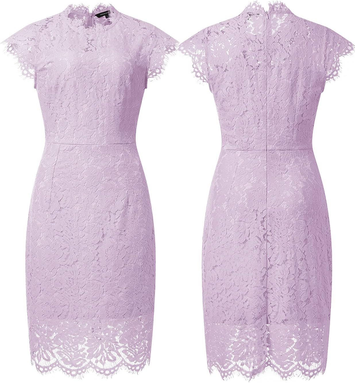 MEROKEETY Women's Sleeveless Lace Floral Elegant Cocktail Dress Crew Neck Knee Length for Party