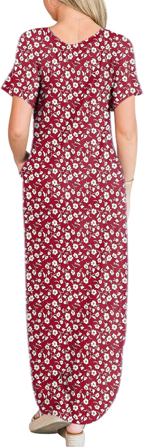 ANRABESS Women's Summer Casual Loose Short Sleeve Long T Shirt Dress Split Maxi Beach Sundress Travel Vacation Outfits