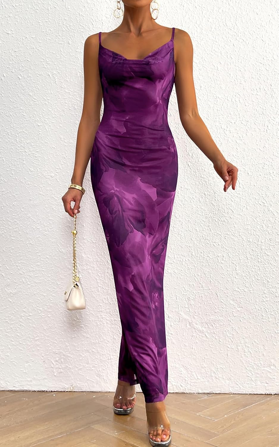 PRETTYGARDEN Women's 2025 Summer Floral Spaghetti Strap Maxi Dress Stretch Sexy Bodycon Dress Backless Slip Long Dresses