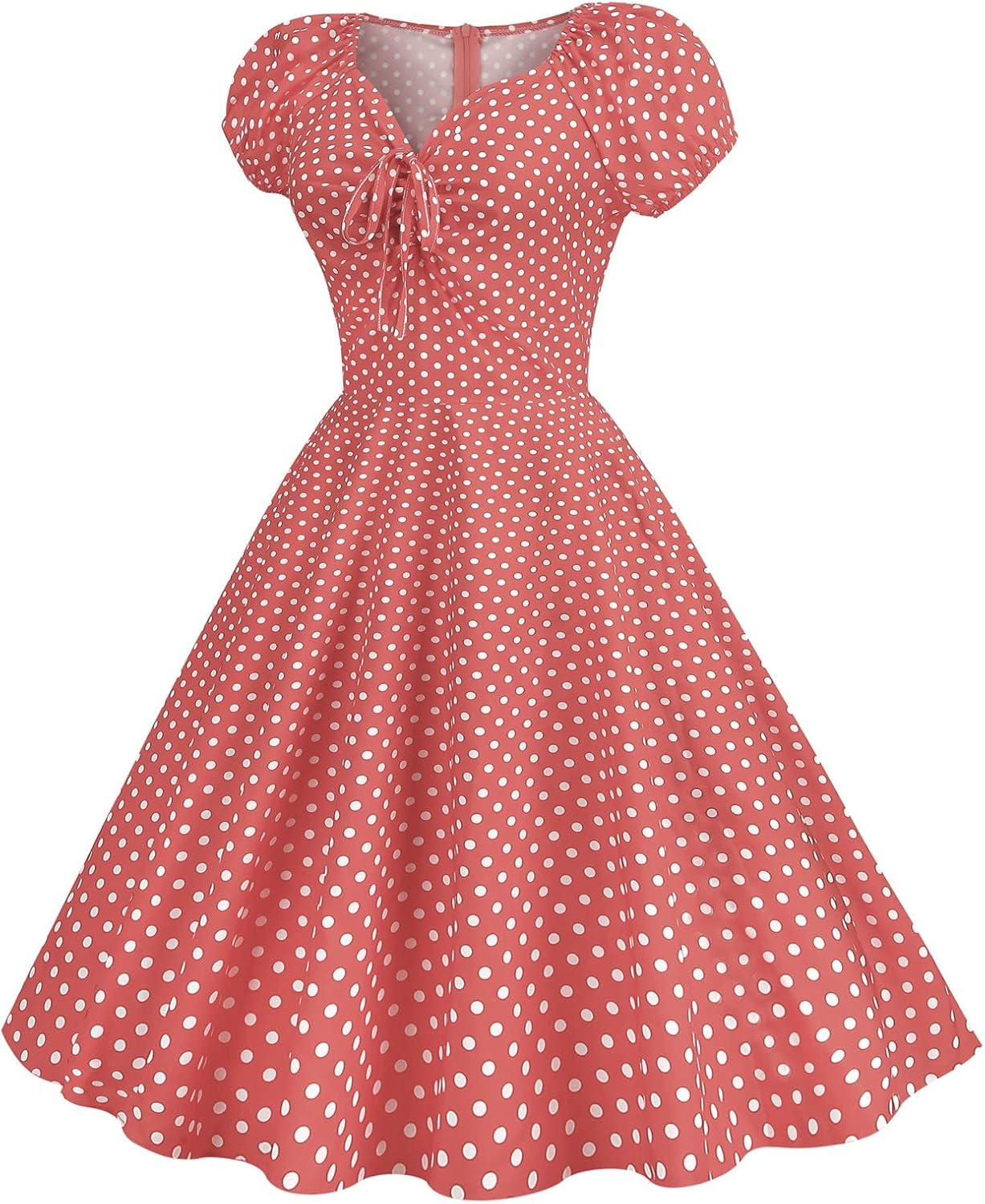 Women Double Breasted Notch Lapel 50s Vintage Short Sleeve Cocktail Swing Dress Polka Dot 1950s Rockabilly Prom Dress