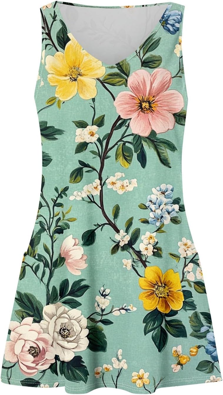 NBXNZWF Women Summer Casual Dress 2025 Casual Loose Sleeveless V-Neck Sundresses A Line Tshirt Beach Dresses with Pockets