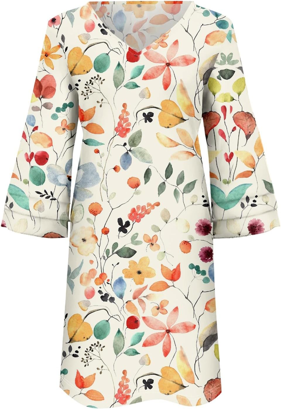 Beach Dresses for Women,2025 Summer Trendy Floral Print Boho Dress,Casual Loose V Neck Bell 3/4 Sleeve Mini Dress