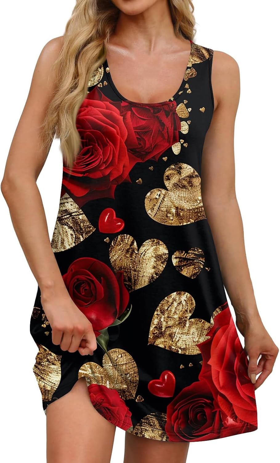 Women's Casual Sundress with Pockets Summer Boho Beach Dress,Holiday Hresses for Woment-Shirts Dress U Neck Loose Tank
