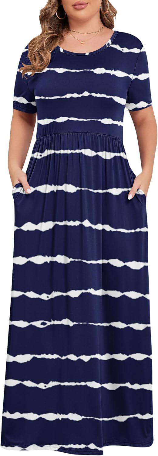 KARALIN Women’s Plus Size Maxi Dresses for Curvy Women Summer Casual Short Sleeve 2025 Long Dress 14W-26W