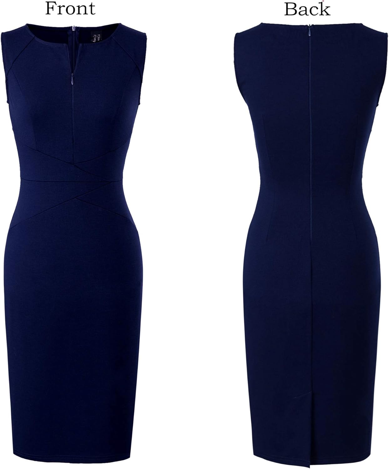VFSHOW Womens Elegant Slim Front Zipper up Work Business Office Party Sheath Dress