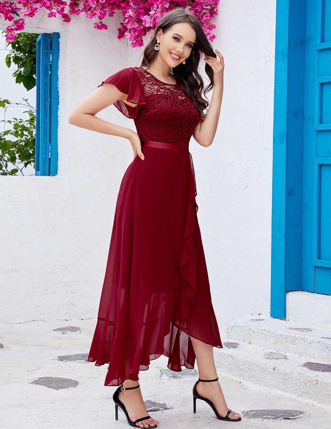 BeryLove Formal Dresses for Women 2025 Wedding Guest with Slit Cocktail Elegant Lace Long Prom Dress