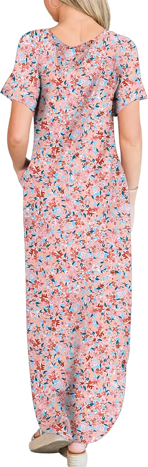 ANRABESS Women's Summer Casual Loose Short Sleeve Long T Shirt Dress Split Maxi Beach Sundress Travel Vacation Outfits