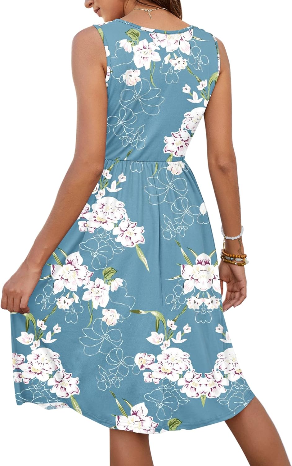 MOLERANI Women Summer Dresses Sleeveless Casual Loose Swing Button Down Midi Dress with Pockets