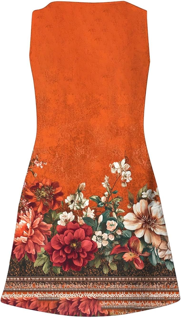 Womens 2025 Spring Summer Dresses Casual Floral Print V-Neck Tank Dress Curve Hem Pleated A-Line Sundresses