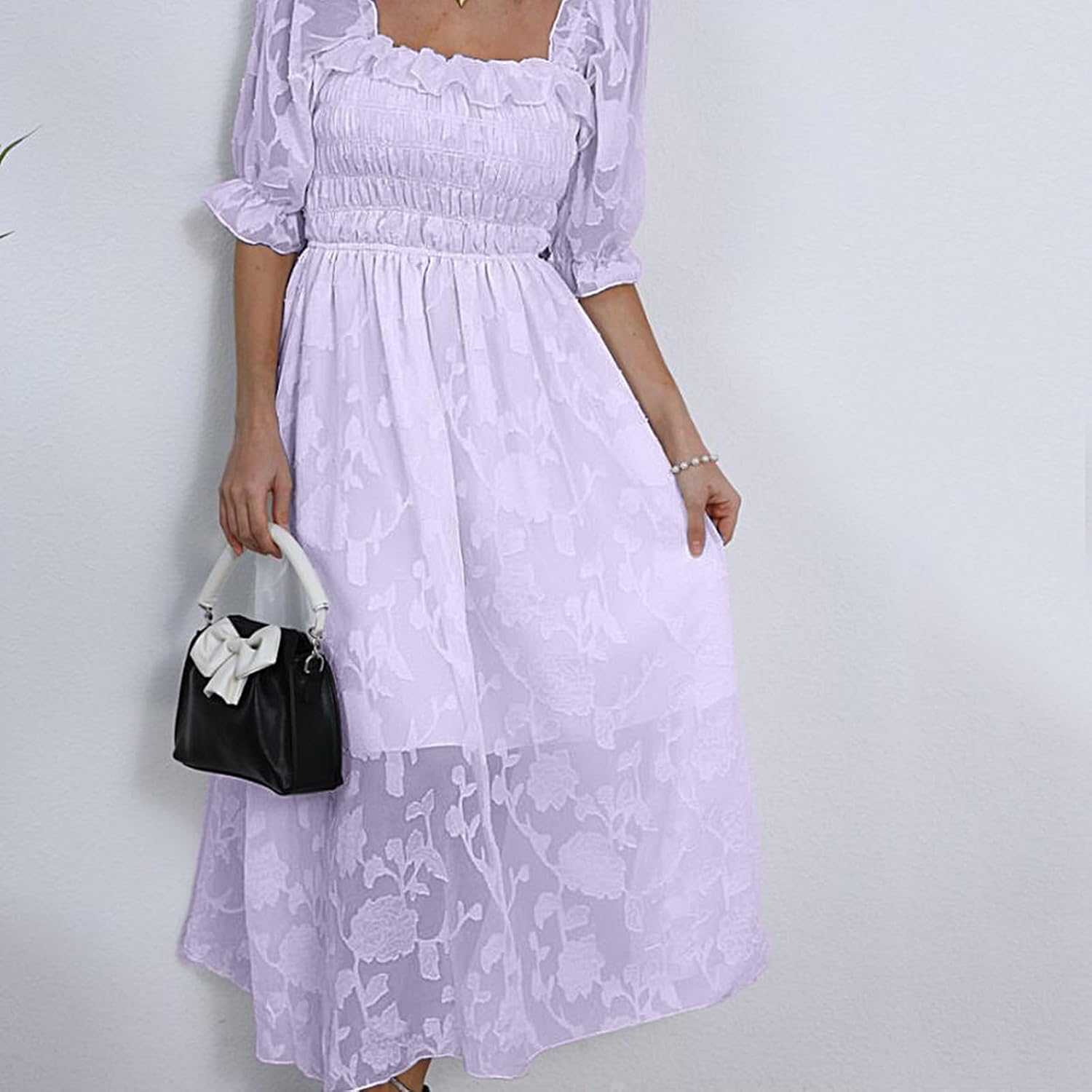 Women Floral Easter Spring Summer Dress Square Neck Chiffon Boho 2025 Maxi Long Wedding Guest Bridal Shower Dresses