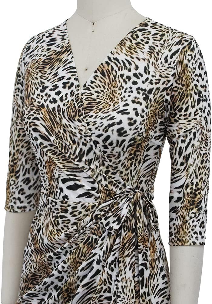 Berydress Women's Classic 3/4 Sleeve V Neck Sheath Casual Party Work Faux Black Wrap Dress