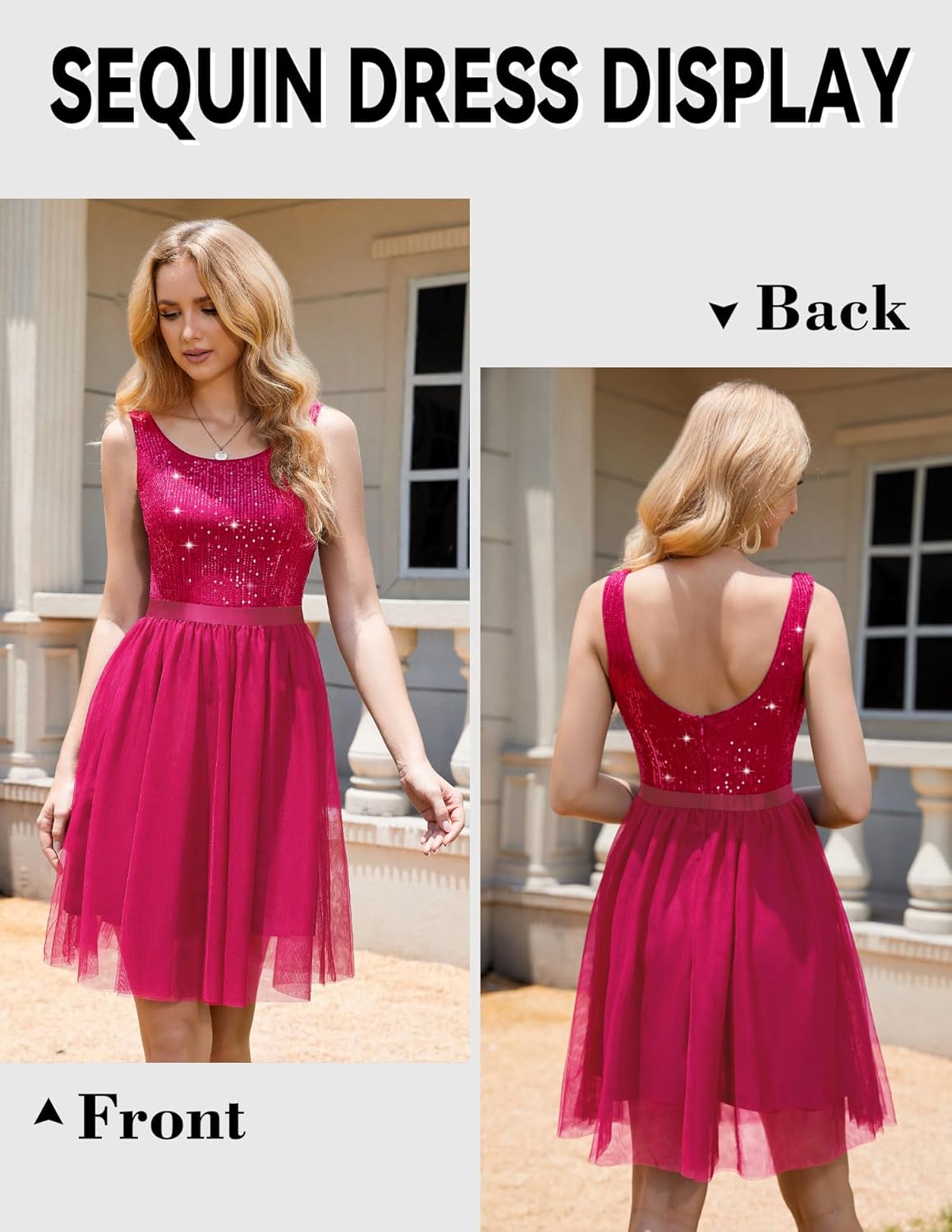 BeryLove Sequin Dress for Woman Vintage A Line Wedding Formal Swing Mesh Dress Sleeveless Cocktail Maxi Gowns