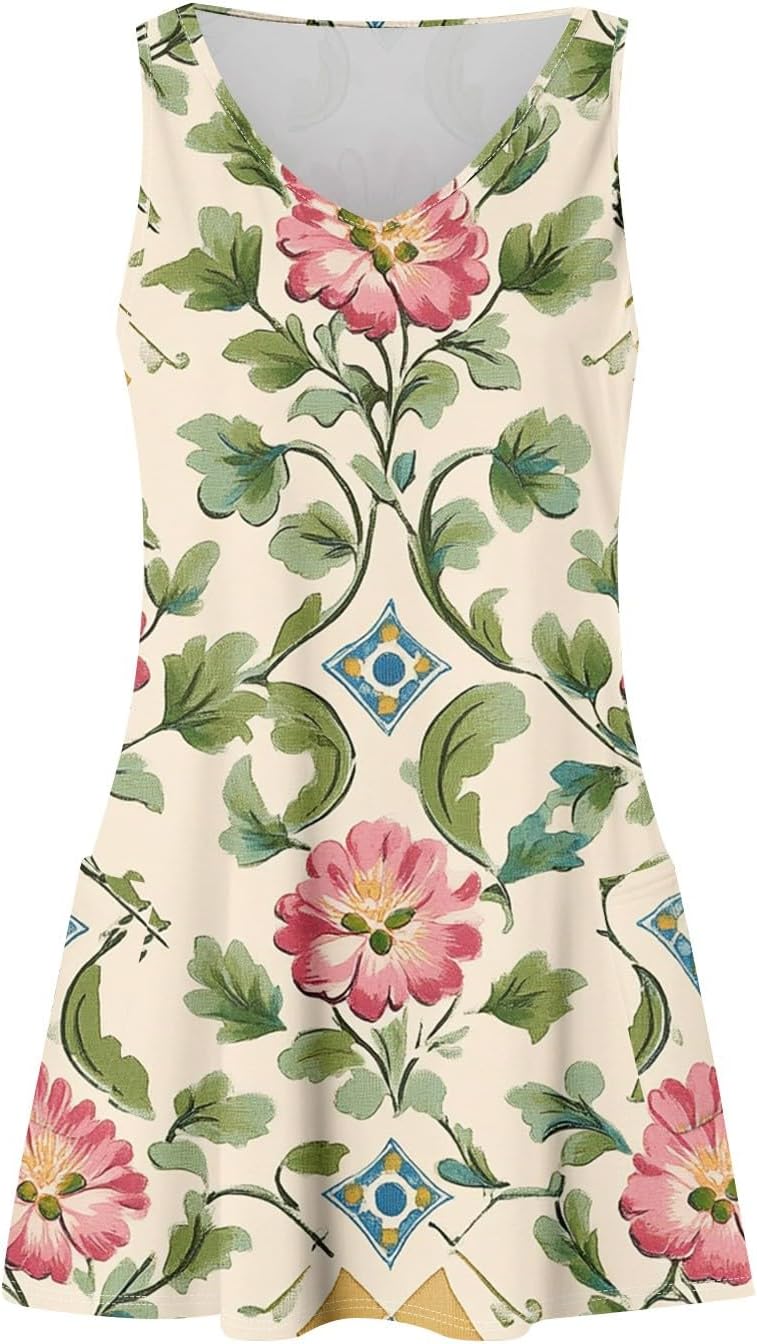 NBXNZWF Women Summer Casual Dress 2025 Casual Loose Sleeveless V-Neck Sundresses A Line Tshirt Beach Dresses with Pockets