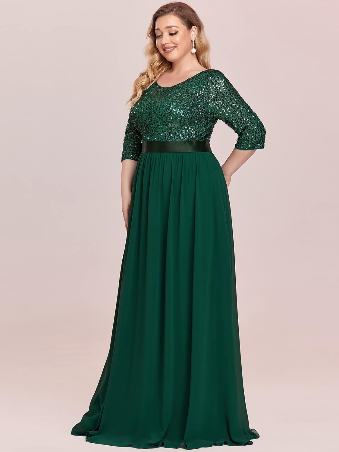 Ever-Pretty Women's Round Neck Maxi Dresses Sequin Plus Size Formal Dresses for Women 0683-PZ