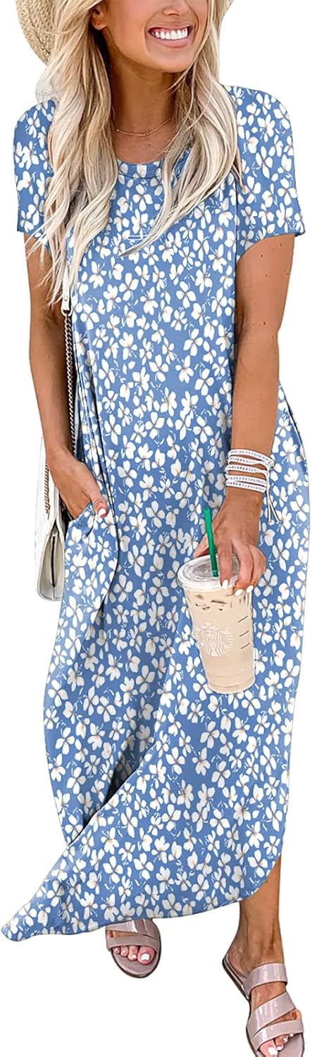 ANRABESS Women's Summer Casual Loose Short Sleeve Long T Shirt Dress Split Maxi Beach Sundress Travel Vacation Outfits