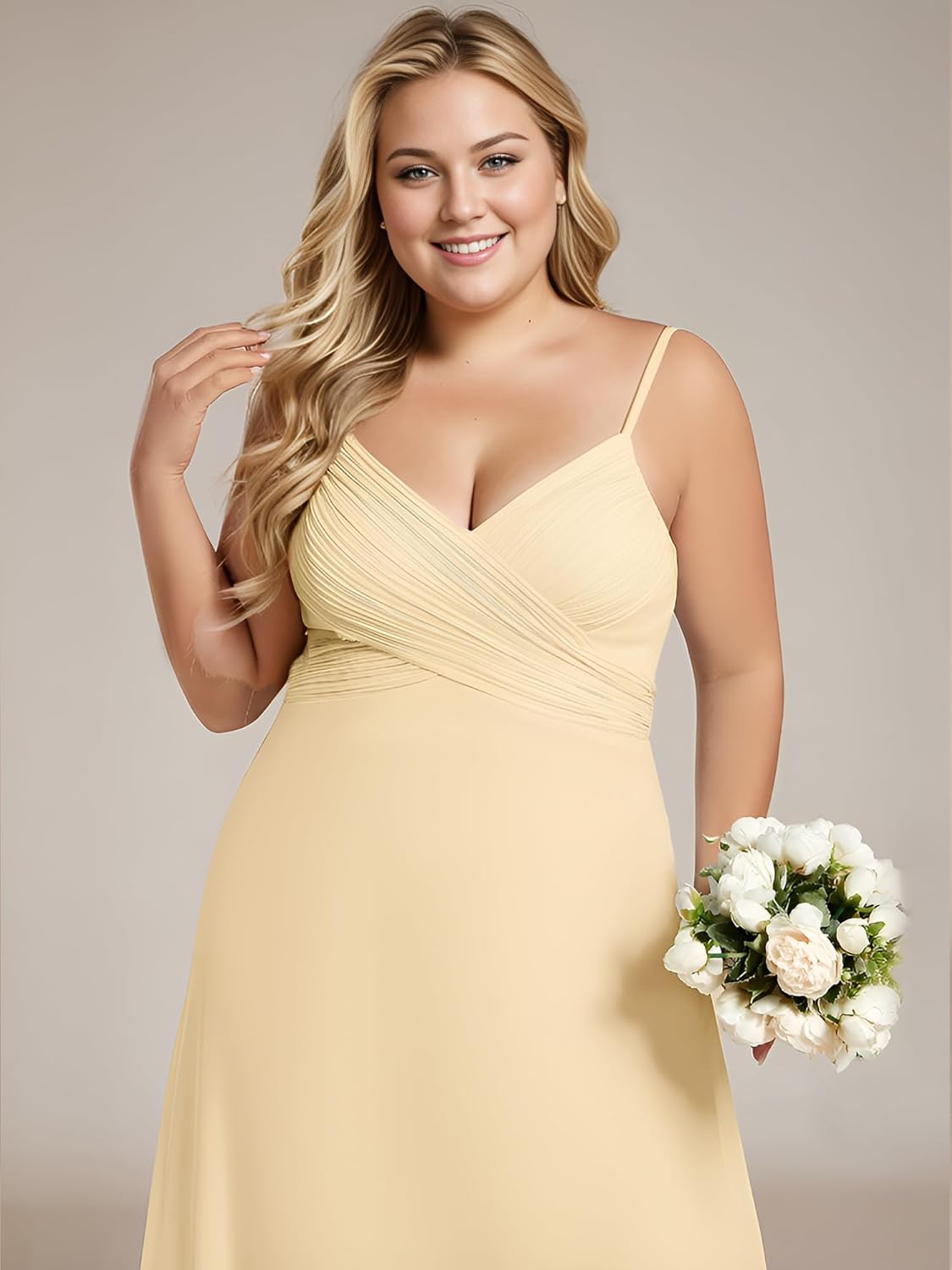 Ever-Pretty Women's Summer Chiffon Pleated Plus Size Bridesmaid Dresses Sleeveless Formal Gown with Spaghetti Straps