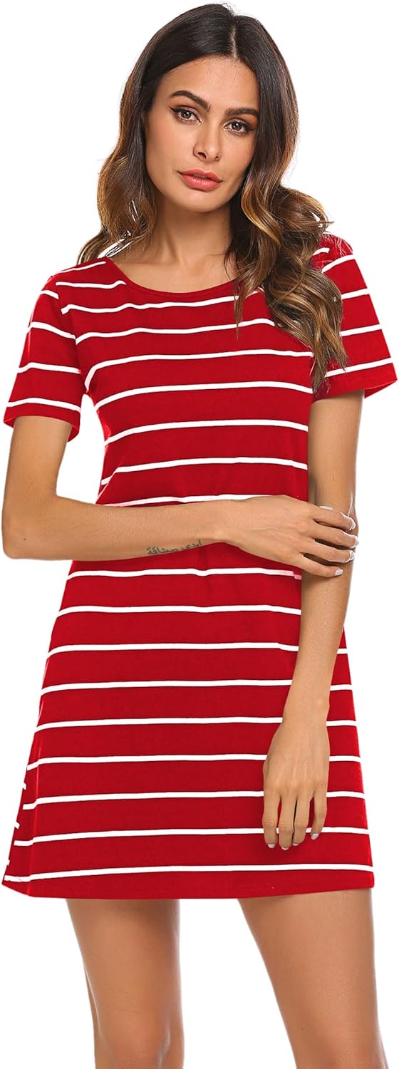 Feager Women's Casual Striped Criss Cross Short Sleeve T Shirt Dress