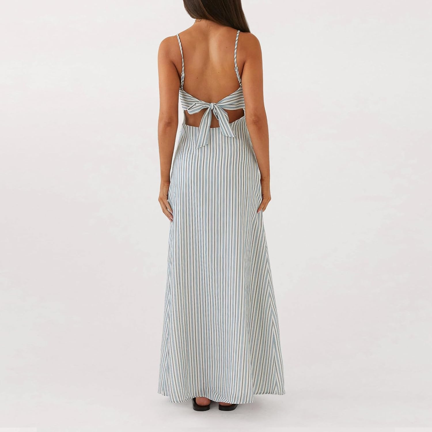 Luckinbaby Women Y2k Spaghetti Strap Maxi Dress V Neck Tie Front Cutout Long Cami Dress Backless Party Wedding Dress