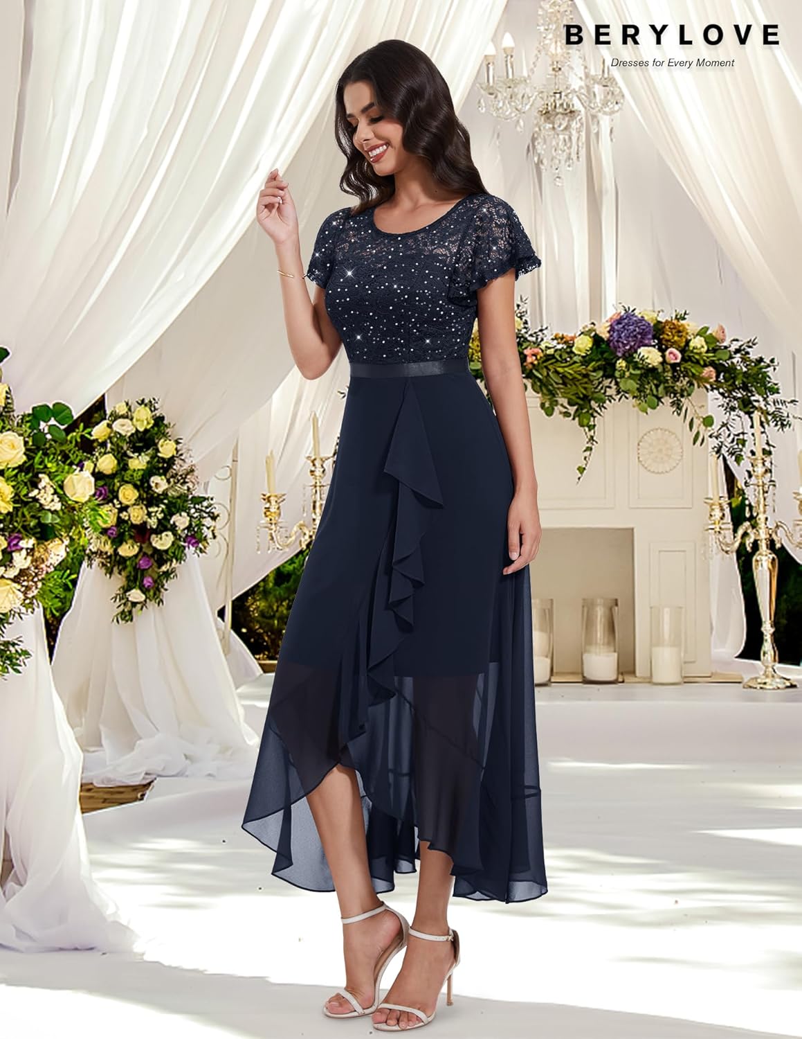 BeryLove Formal Dresses for Women 2025 Wedding Guest with Slit Cocktail Elegant Lace Long Prom Dress