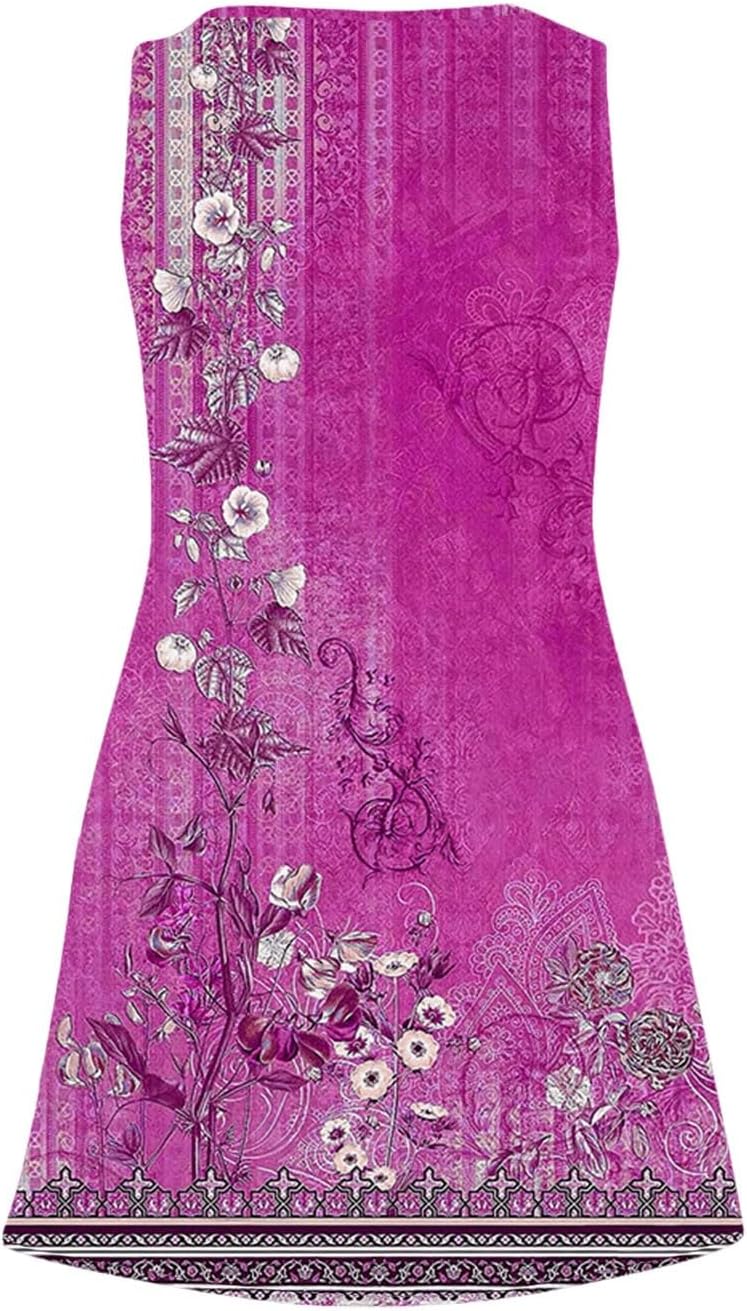 Women's Summer Dresses 2025 Beach Casual Sleeveless Floral Print Boho Tank Dress V Neck Ruffle Dresses