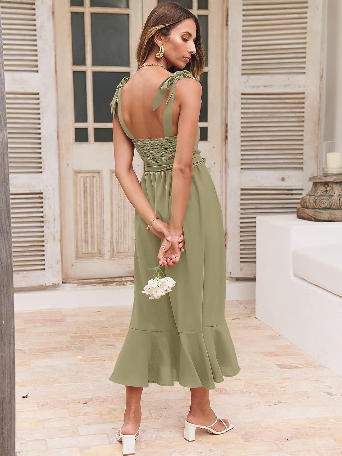 ANRABESS Women's Square Neck Ruffle Split Midi Elegant Formal Wedding Guest Cocktail Bridesmaid Graduation Party Dresses