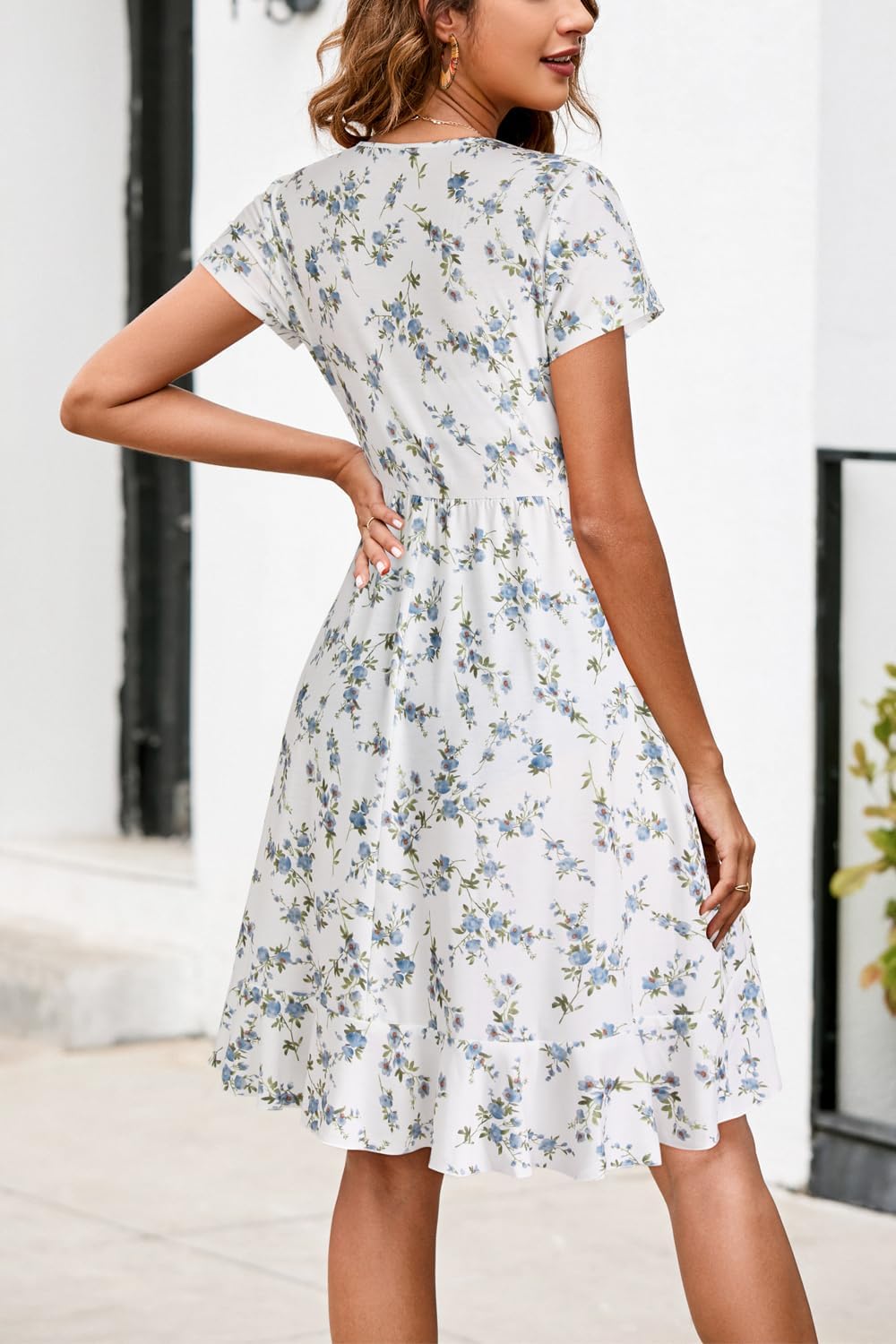 ULTRANICE Womens Summer Dresses Floral V Neck Ruffled Hem Spaghetti Spring Casual Beach Outfits Flowy Wrap Sun Dress
