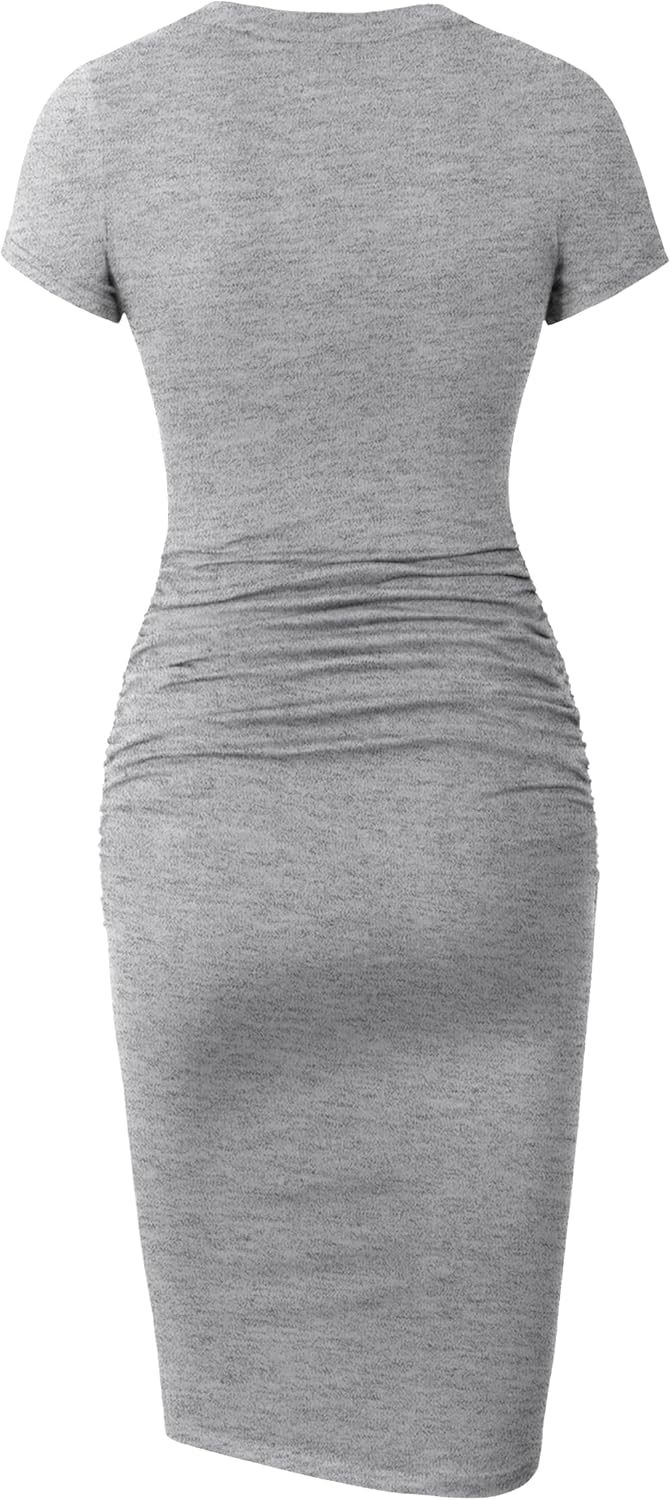 Missufe Women's Short Sleeve Ruched Casual Sundress Midi Bodycon T Shirt Dress